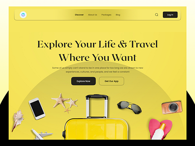 Travel Agency Website - Hero Header 3d design 3d illustration clean creative destination hero header input minimal navigation navigation bar search soft color travel travel app travel website typography ui ui design ux ux design