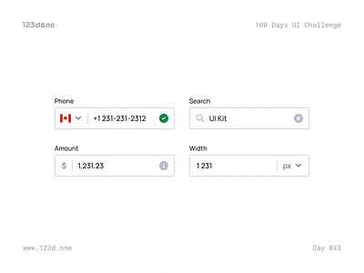 Day 033 — Inputs | 100 days UI challenge 123done daily ui dailyui design design kit design system field input input field inputs interface ui ui kit universal design system (web)
