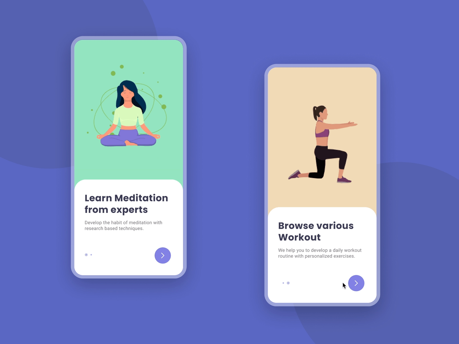 Onboarding screens - Health app animation colorful contemporary design excercise figma figma animation gif graphic design health illustration mobile ui vector yoga