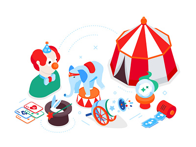 Circus isometric banner amusement park circus design entertainment funfair illustration isometric isometry leisure style vector