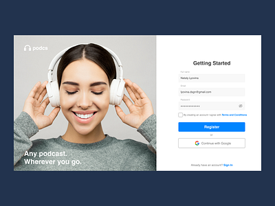 Sign up - Daily UI #001 001 clean dailyui dailyui001 dailyuichallenge login minimal podcasts registration screen sign up signup ui ui design ux web design