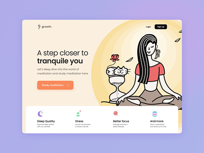 Landing page for meditation website calm emotion emotional header health heathy medic meditate meditation mental mental health mentalhealth psychology therapist ui design web design website design yoga