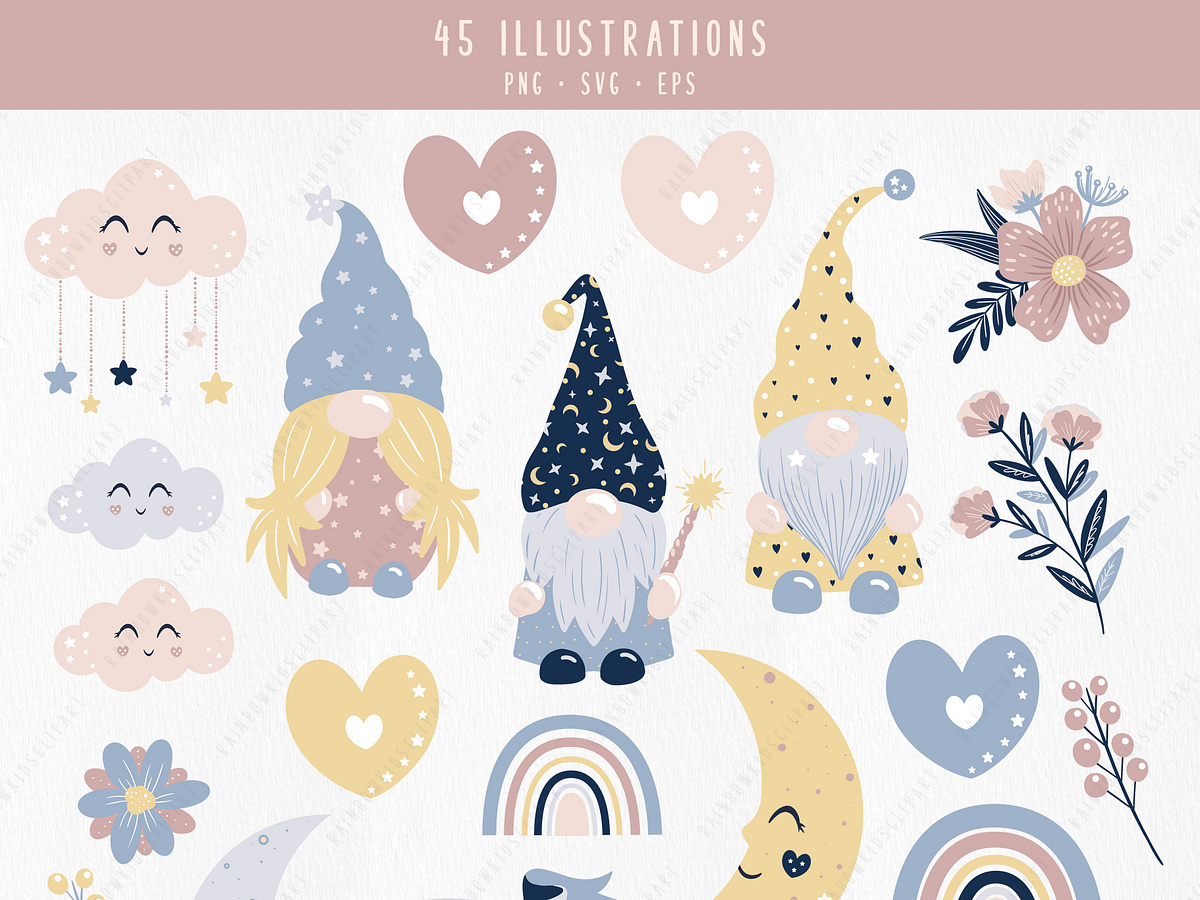 Goodnight Gnomes Rainbow Moon Bundle by Rainbow Kids Clipart on Dribbble