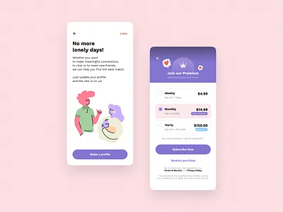 Premium Membership Mobile UI app dating design interface kit match membership mobile premium social ui ux