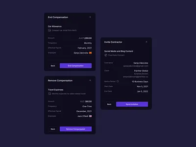 Action Modals b2b clean crm dark dark theme dashboard design fintech flat minimal modal modals popup saas ui web