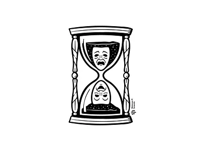 Fight Death With Acting acting art black clepsydra comedy creepy dark death design horror hourglass illustration masks minimal tattoo time tragedy vector white xylography