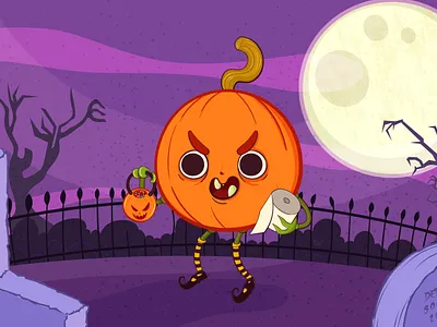 Zucchetta monella cemetery cute evil halloween horror illustration orange pumpkin smile spooky vector