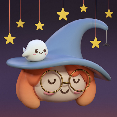 Witch & ghost 3d 3d character 3dart art character cinema4d graphic design lowpoly lowpoly art