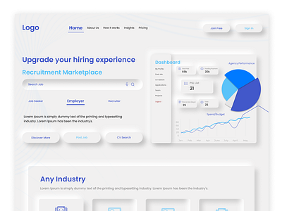 Landing Page Design for a Recruitment Portal hire hiring landing page neomorphism product design recruitment recruitment agency ui ui design ux ux flow web design website