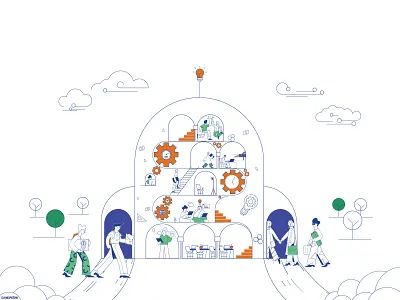 Accelerator and Coworking space 2d accelerator character characterdesign coworking space design illustration illustrator rocket technology
