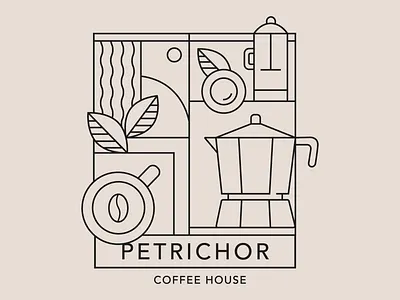 Petrichor coffee | Logo design by Viviana block branding coffee design illusioni illustration layout line lines logo natural nature neutral organic petrichor rain sustainable