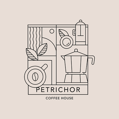 Petrichor coffee | Logo design by Viviana block branding coffee design illusioni illustration layout line lines logo natural nature neutral organic petrichor rain sustainable