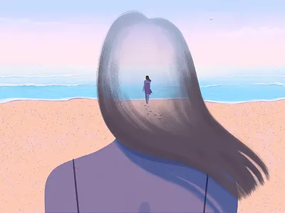 How to Let Your Mind Wander. adobe illustrator adobe photoshop beach editorial editorial illustration girl hair illustration illustrator mind ocean peace sea seashore shoreline sky texture wander waves wind