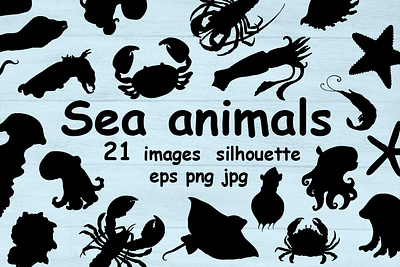 sea animals silhouette bath bundle animals crab graphic illustration jellyfish marine ramp set shrimp silhouette underwater vector