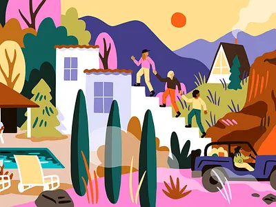 Women Who Travel airbnb backpacking colorful design illustration mountains procreate travel vacation wanderlust
