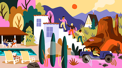 Women Who Travel airbnb backpacking colorful design illustration mountains procreate travel vacation wanderlust