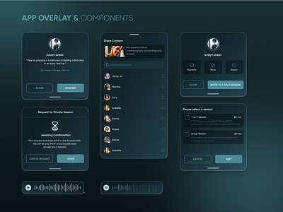 Mobile Application Overlays & Components app colours app components application overlays buttons checkbox component components designs mobile mobile app mobile ui overlay designs overlays radio buttons sessions ui components ui design user experience user interface voice recording