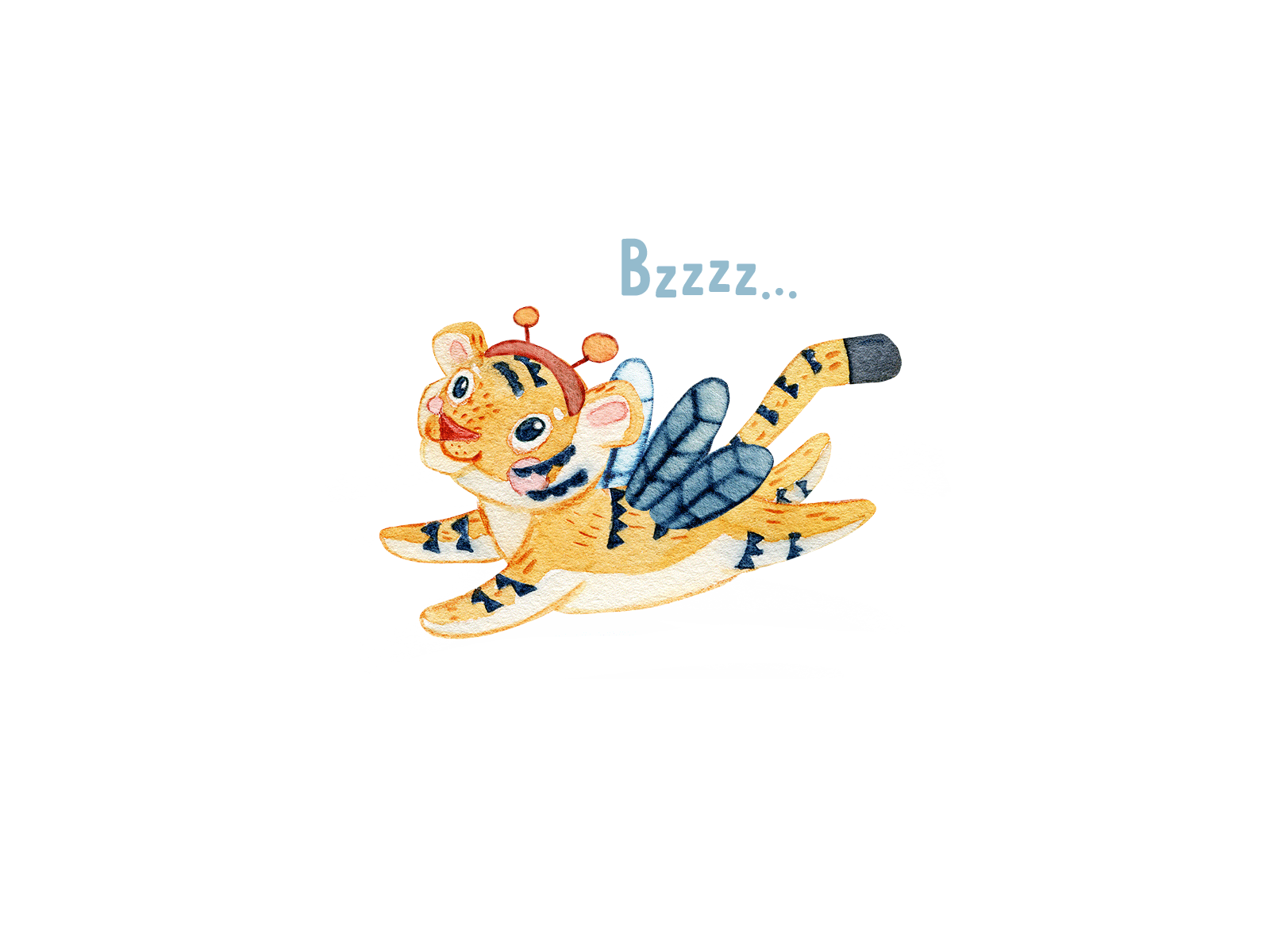 Bzzzz... bee bzzz cartoon cute fun hand drawn illustration little smile tiger watercolor