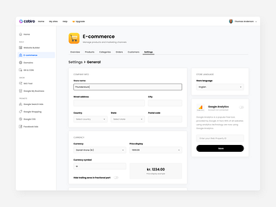 E-commerce settings ecommerce light product design ui white