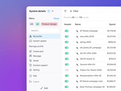 Navigation menu app application design figma product design saas startup ui uxui web web design webdesign website