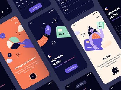 Mallet - Light mode & Dark mode finance UI Kit app design bank banking app coin crypto e banking finance fintech home illustration mobile app mobile banking onboarding template theme transfer ui wallet wallet app wallet ui