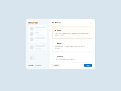 HelpDesk install steps clean design desktop form installer interface loading minimal modern onboarding progress setup software stepper system tech ui ux windows wizard