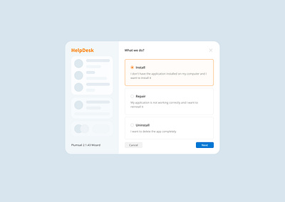 HelpDesk install steps clean design desktop form installer interface loading minimal modern onboarding progress setup software stepper system tech ui ux windows wizard