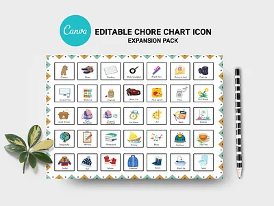 Editable Canva Chore Chart Icons calendar cards childrens jobs chore chart chore chart icons daily routine daily tasks expansion pack flyer household chores kids routine planner template responsibilities routine chore chart