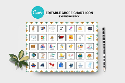 Editable Canva Chore Chart Icons calendar cards childrens jobs chore chart chore chart icons daily routine daily tasks expansion pack flyer household chores kids routine planner template responsibilities routine chore chart