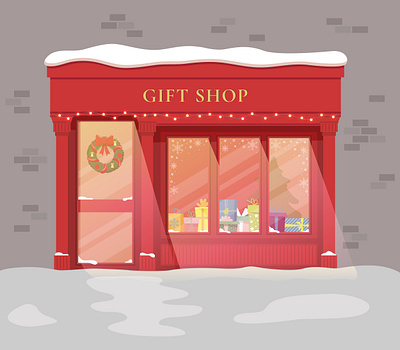 Gift shop city flat design gift shop graphic design ill illustration new year showcase store vector