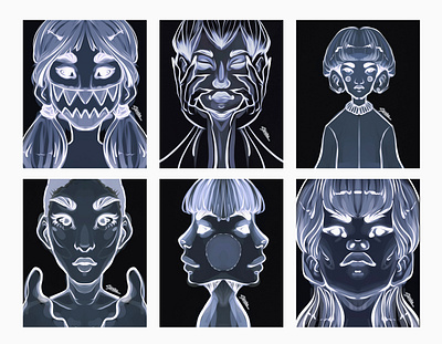 Monochromatic Symmetry artoftheday artwork character characterdesign digital drawing freestyle illustration krita line linedrawing monocromic negative portrait symmetry