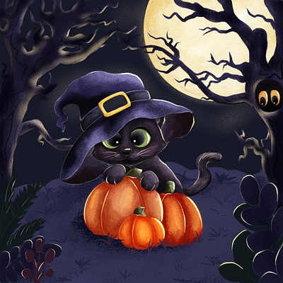 Halloween Illustration book illustrations cat character design design fullmoon halloween illustration pumpkin