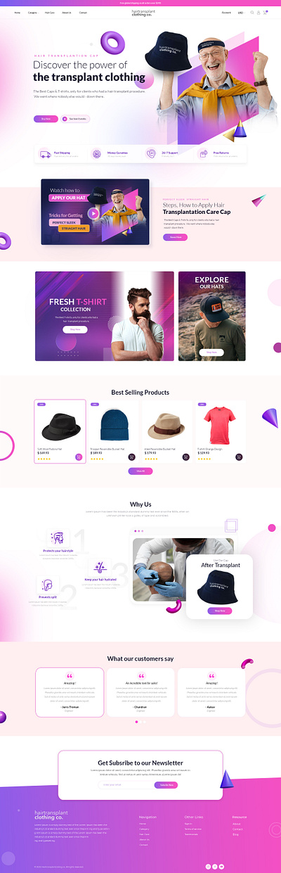 Hair Transplant Clothing - shopping website banner banner design clean clothing design hair transplant landing page shopping ui ux