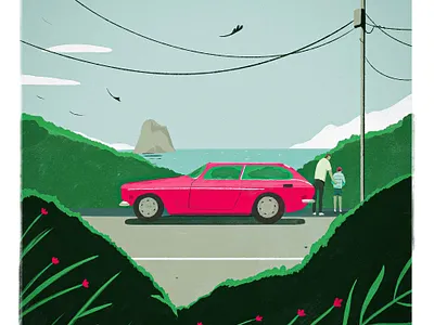 Sometimes you need to stop bird bold car color palette colorful contemporary digital painting editorial flowers illustration minimalistic oregon pee summer windy