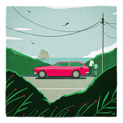 Sometimes you need to stop bird bold car color palette colorful contemporary digital painting editorial flowers illustration minimalistic oregon pee summer windy