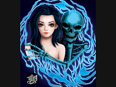 Girl & Skeleton digitalpainting girl horror illustration skeleton skull