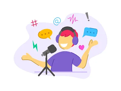 Podcast illustration canva character illustration podcast podcaster radio recording