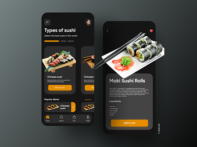 Sushi Mobile App UI Design app delivery design example illustration ios last design minimal mobile app design mobile design mobile ui new design popular design restaurant restaurant mobile app sushi app ui uiux ux