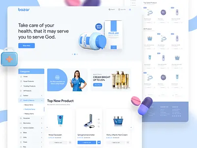 Bazar Health Ecommerce Template bazar ecommerce best ecommerce branding design eco ecommerce figma graphic design react template ui