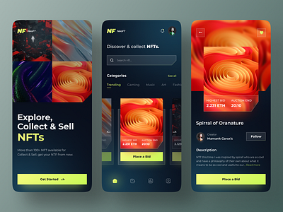 NeoFT - NFT App Concept 💲 application art auction auction app clean crypto dark mode design fintech ios minimal minimalist mobile mobile app nft nft app store trade ui ui design