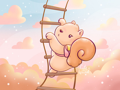 On top of the world achievement cute cute art design digital illustration digitalart goal illustration kawaii procreate sky squirrel