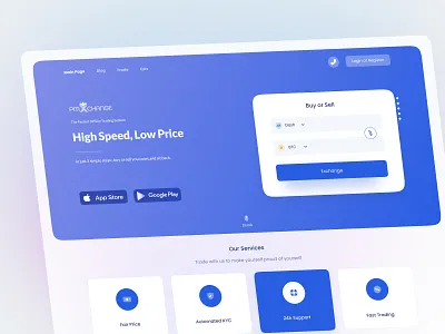 PMxchange Exchange Platform blue coin crypto cryptocurrency figma gradiant landing sketch trade trading system wallet