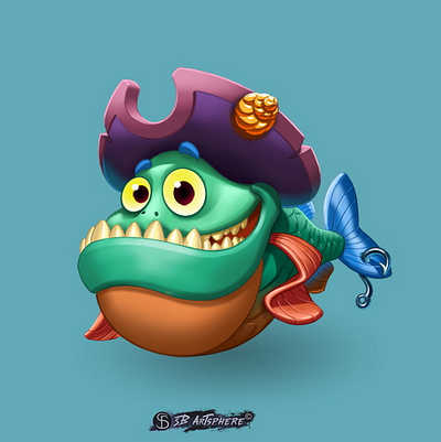 Piranha Pirate animal cartoon casual character design digital drawing digitalart fish funny game art illustration piranha pirate seryoghinart