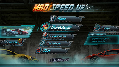 UI for racing console game design game art gui icons design logo design racing seryoghinart ui user interface