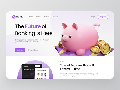 RE-NEO Banking Landing Page 3d 3d art 3d character 3d design 3d illustration 3d modeling bank landing page banking landing page blender design illustration landing page landing page ui render ui