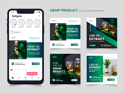 Hemp Product Social Media Instagram Post abstract advertising banner banners cbd creative design facebook post green hemp hemp oil hemp product instagram post leafs medical oil pure cbd oil sale banner social media post template