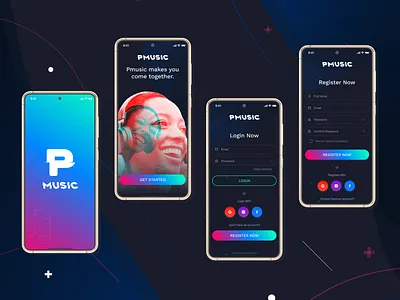 Pmusic- A Music Player App animation app design best app clean dark app design mobile app mobile application motion graphics music app music player app typography ui uiux design ux