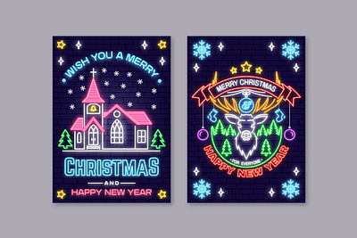 Neon Light Christmas Greeting Card card christmas light neon poster vector xmas