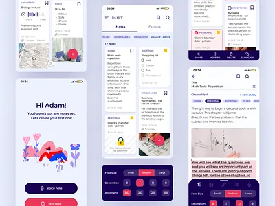Diary - Note App Concept application documents files folders labels mobile mobile app note note app notes planner record reminder tags text note ui video note
