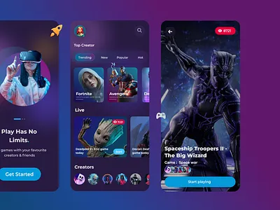Online Gaming station app design ui
